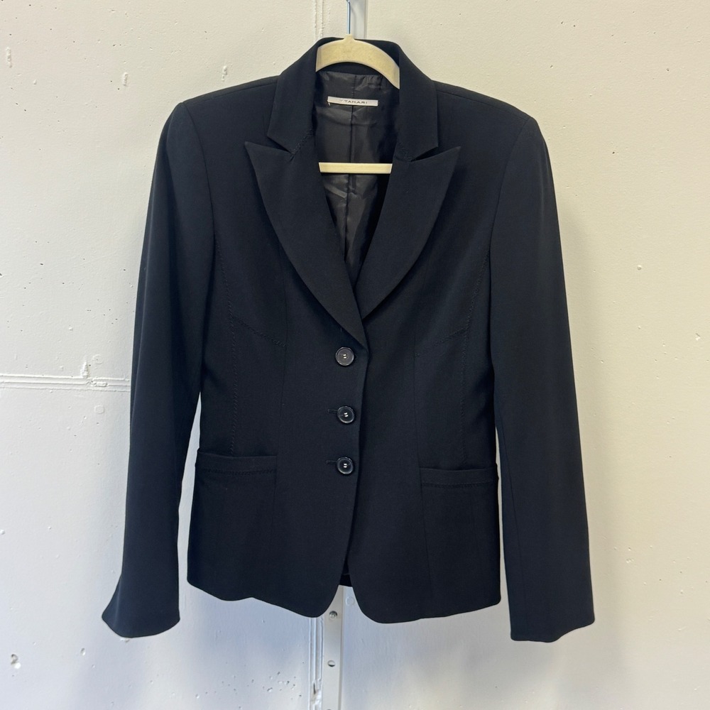 Tahari Accented Trim Three Button Tailored Blazer Jacket 6 Professional Workwear